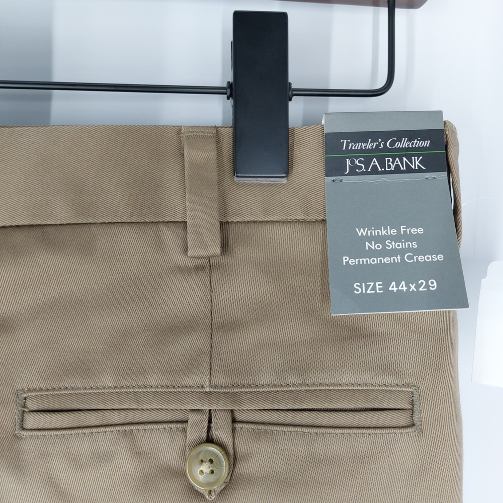 New JOS A BANK Mens 44x29 Travelers Twill Pants‎ Mushroom Brown Wrinkle Free - Picture 9 of 10